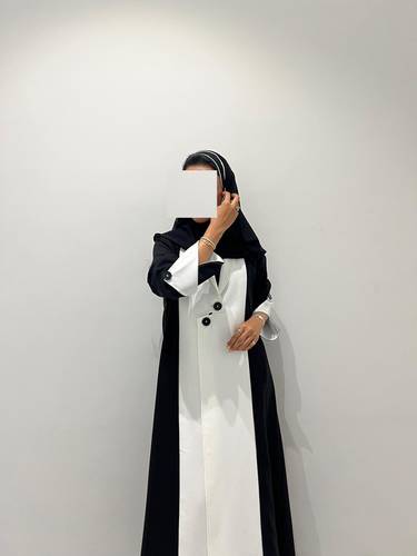 Summer Abaya, Black And Off-White Linen