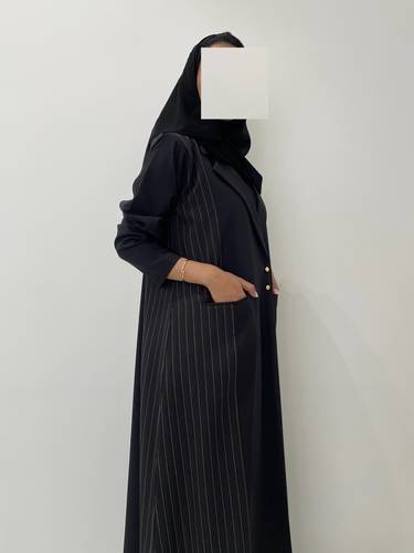 Striped Linen Abaya With Blazer