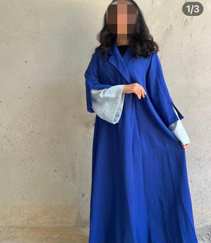 عباية أزرق مع أكمام سماوي قماش لنن