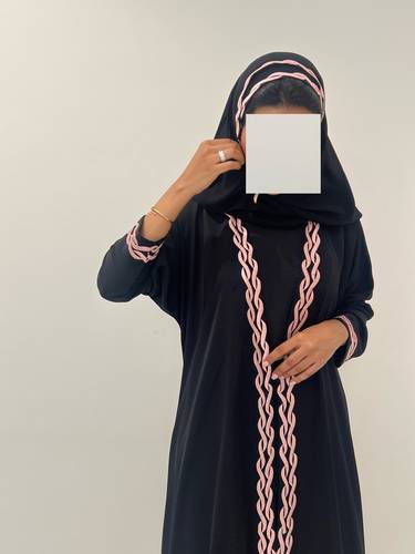 Black Abaya With Pink Embroidery
