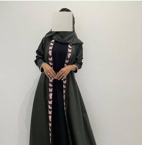 Colorful Butterfly Embroidered Crepe Abaya