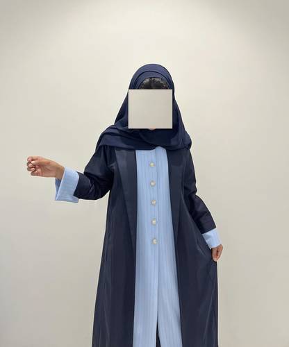 Navy Blue Abaya With A Light Blue Blazer