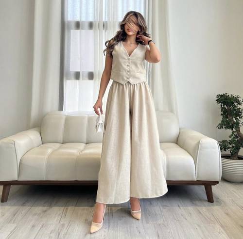 Pant Suit With Vest, Linen Fabric