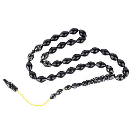 Natural Black Yusr Tasbih with Silver Spacers – Luxury 33 Beads