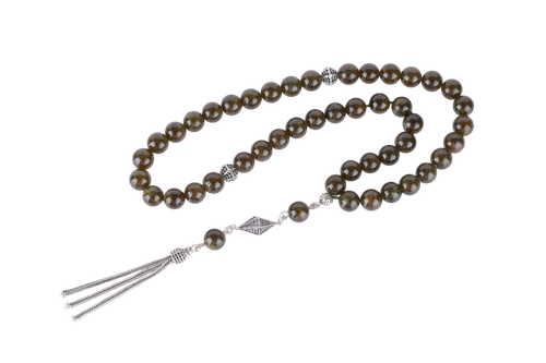 Rare Green Garnet Tasbih with Silver Accents