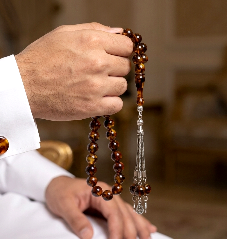 سبحة كهرمان كبس مضغوط مع فضة عيار 925 
