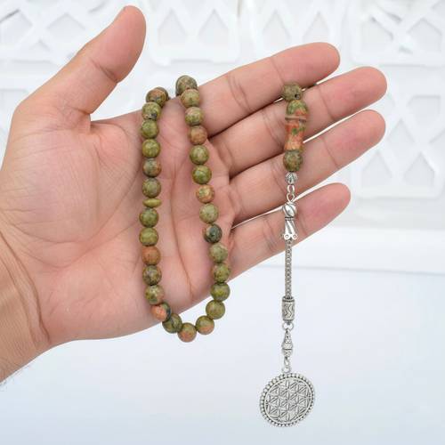 سبحة حجر جاسبر  طبيعي - (اونوكايت)