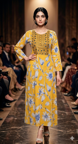 Cotton Embroidered  Jalabiyah 2698 Yellow