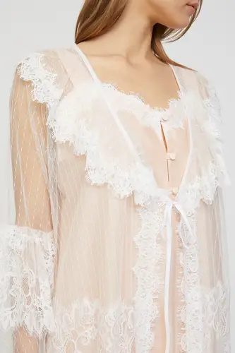 Carmen Powder Peach Cotton Voile Nightgown with Tulle Robe