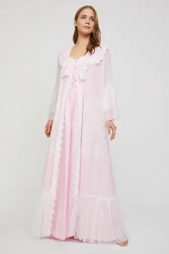 Carmen Powder Pink Cotton Satin Nightgown with Chiffon Robe