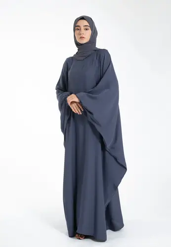 Plain Farasha With Elasticated Cuff Sleeves - Slate Grey 61121-609 فراشة سادة بأكمام مطاطية - رمادي داكن