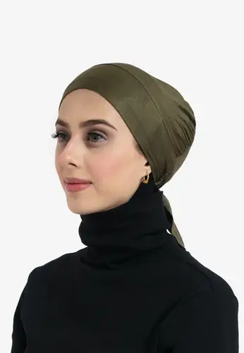 Tie-Back Hijab Under-Cap - Olive 22033-AL12 غطاء رأس داخلي للحجاب برباط خلفي