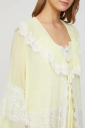 Carmen Soft Lemon Cotton Satin Nightgown with Chiffon Robe