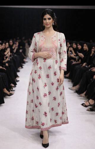 Cotton Embroidered  Jalabiyah 2669 Pink Gold