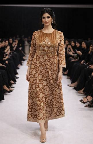 Cotton Embroidered  Jalabiyah 2674 Brown Gold