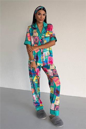 Mondo Allegro Satin Short Sleeve Pants Pajama Set