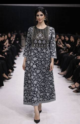 Cotton Embroidered  Jalabiyah 2674 Black Gold