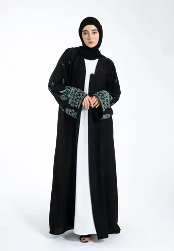 Luxury Emerald Khaleeji Embellished Open Abaya 65222-600 عباية مفتوحة خليجية مفتوحة مزينة بلون زمردي