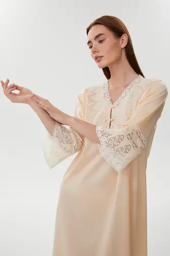 Berthe Peach Melon Cotton Satin Nightgown