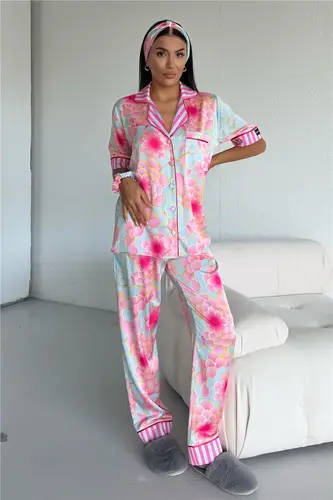 Mondo Allegro Satin Short Sleeve Pants Pajama Set