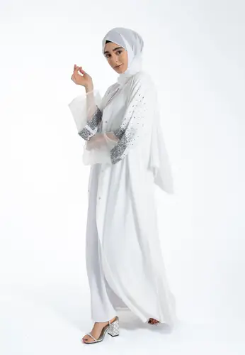 Jasmine White Celestial Kimono Open Abaya 65200-094 عباية كيمونو مفتوحة بيضاء سماوية