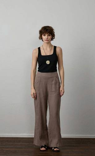 LINEN TROUSERS WITH CUT-OUT DETAIL (4111) بنطلون كتان بتفاصيل مقصوصة 