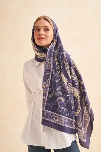Solara Cotton Silk Scarf Purple وشاح سولارا من القطن والحرير باللون البنفسجي