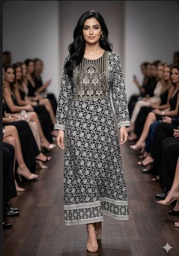 Cotton Embroidered  Jalabiyah 2598 Black Gold