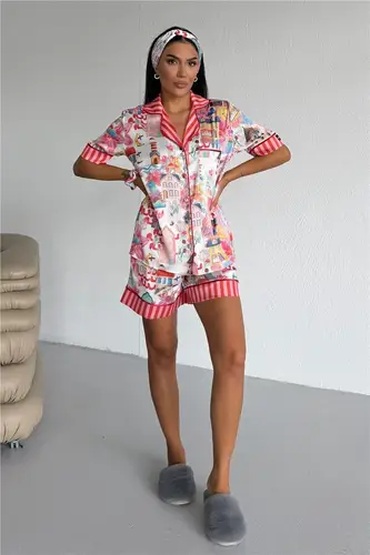 Viaggio Creativo Satin Short Pajama Set