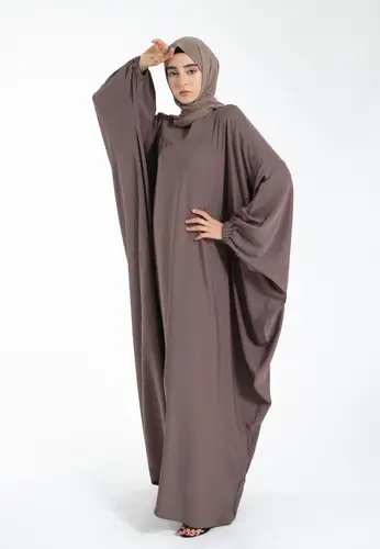 Plain Farasha With Elasticated Cuff Sleeves - Taupe 61106-391 فراشة سادة بأكمام مطاطية - بيج فاتح