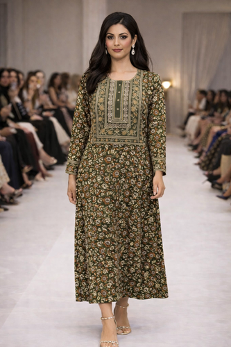 Cotton Embroidered  Jalabiyah 2666 Olive Gold