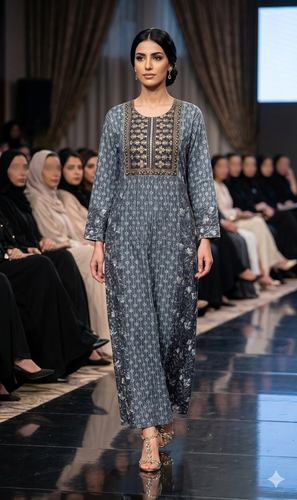 Cotton Embroidered  Jalabiyah 2598 Grey