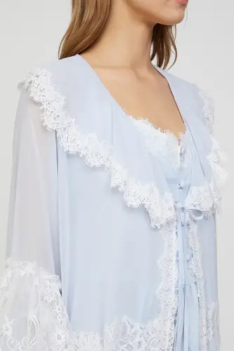 Carmen Powder Blue Cotton Voile Nightgown with Chiffon Robe