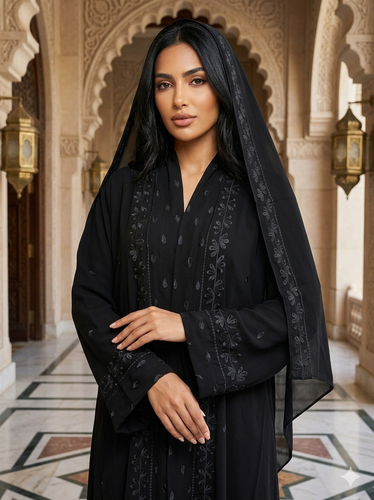 عباية مطرزة أسود مع طرحه 202535-3773