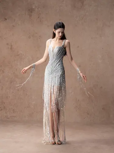 Silver Fringe Dress  فستان 