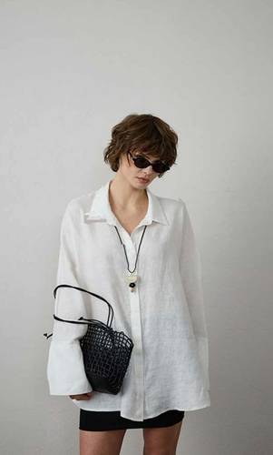 LINEN SHIRT WITH DETAILED BELT DETAIL (5566) قميص كتان بتفاصيل حزام دقيقة 