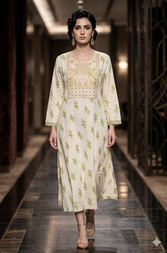 Cotton Embroidered  Jalabiyah 2669 Green Gold