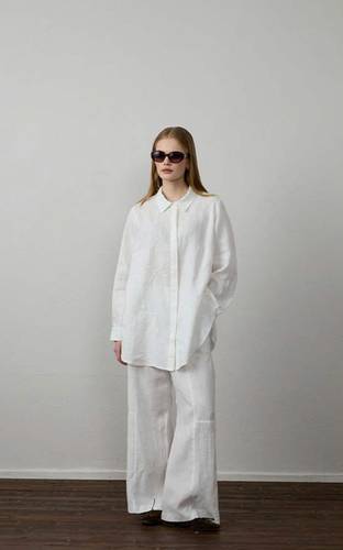 LINEN SHIRT WITH STITCH DETAILS (5590)  قميص كتان بتفاصيل خياطة 