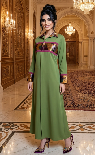 جلابيه كريب باربي زيتوني SH152