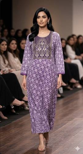 Cotton Embroidered  Jalabiyah 2680 Purple Gold