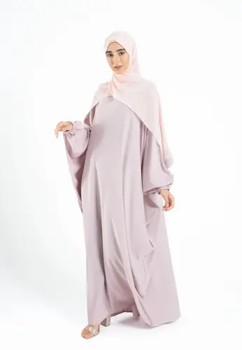 Plain Farasha With Elasticated Cuff Sleeves - Baby Pink 61208-592 فراشة سادة بأكمام مطاطية - وردي فاتح