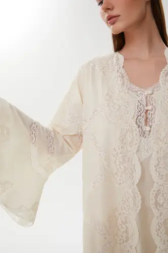Ambra Beige Cotton Nightgown & Robe
