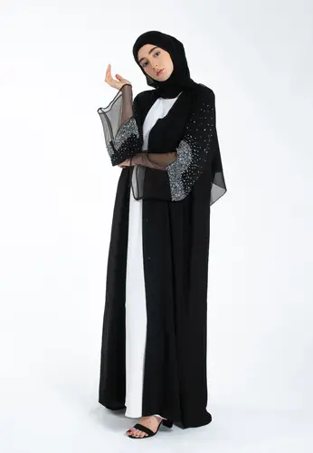 Noir Celestial Kimono Open Abaya 65209-46 عباية كيمونو مفتوحة سوداء سماوية