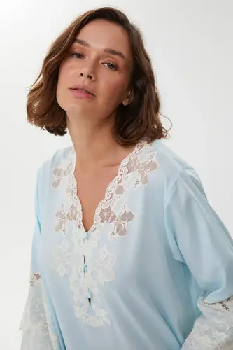 Blanche Powder Blue Cotton Satin Nightgown