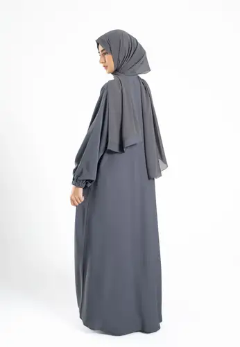 Plain Open Abaya with Cuff Sleeves - Pebble Grey 64220-561 عباية مفتوحة سادة بأكمام بأساور - رمادي حصوي
