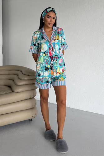 Viaggio Creativo Satin Short Pajama Set
