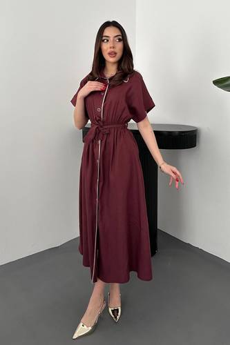 Burgundy Shirt Dress 9556 فستان 