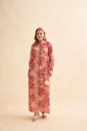 Plum Full British Linen Dress فستان كتان برقوقي كامل بريطاني