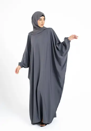 Plain Farasha With Elasticated Cuff Sleeves - Pebble Grey 61220-426 فراشة سادة بأكمام مطاطية - رمادي حصوي
