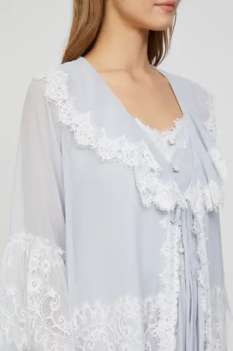 Carmen Ice Gray Cotton Voile Nightgown with Chiffon Robe